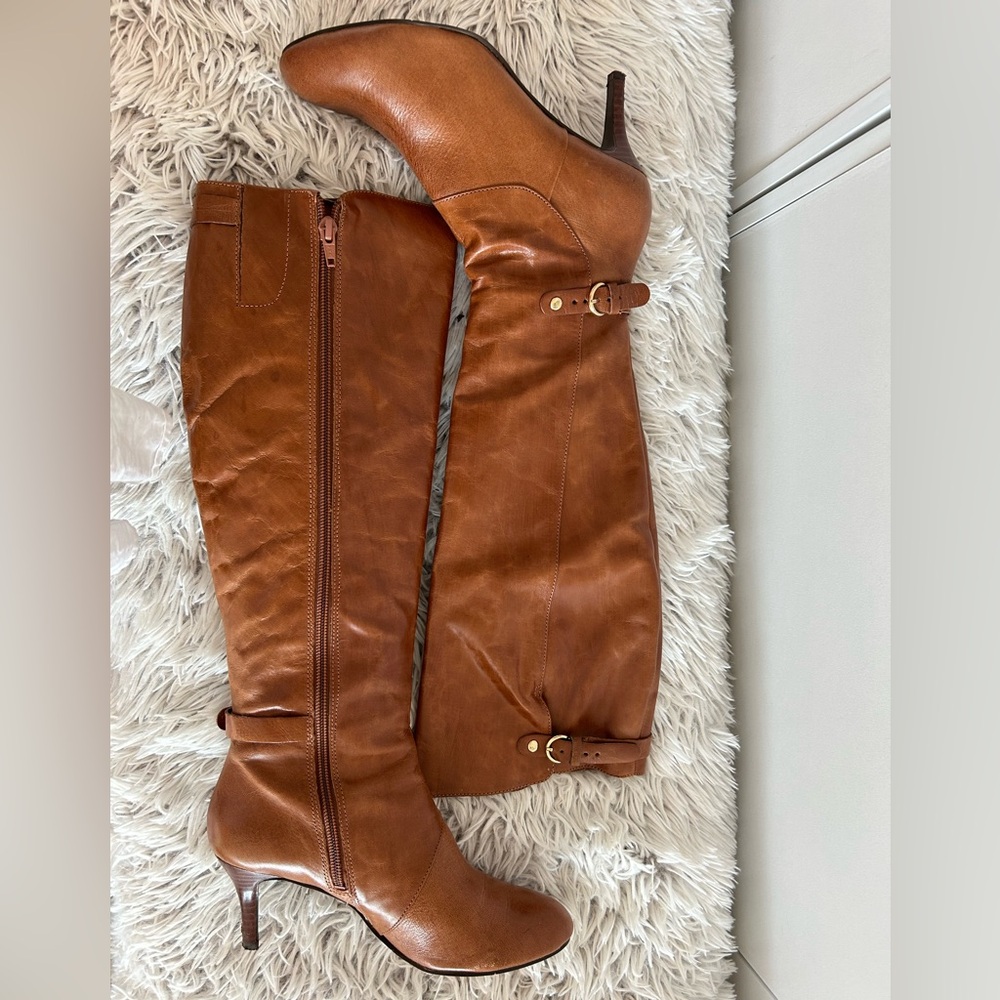 Nine West Cognac leather knee high boots